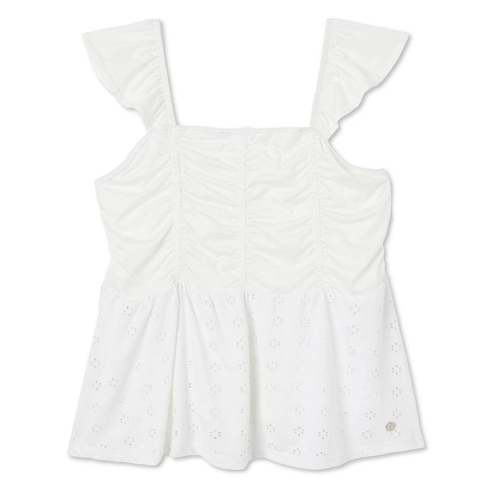 Justice Girls Babydoll Eyelet White Top, Girls Fashion Infant Top